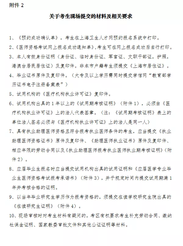 2020上海乡村全科执业助理考试提交材料要求